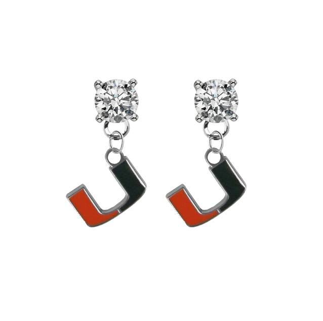 Miami Hurricanes CLEAR Swarovski Crystal Stud Rhinestone Earrings
