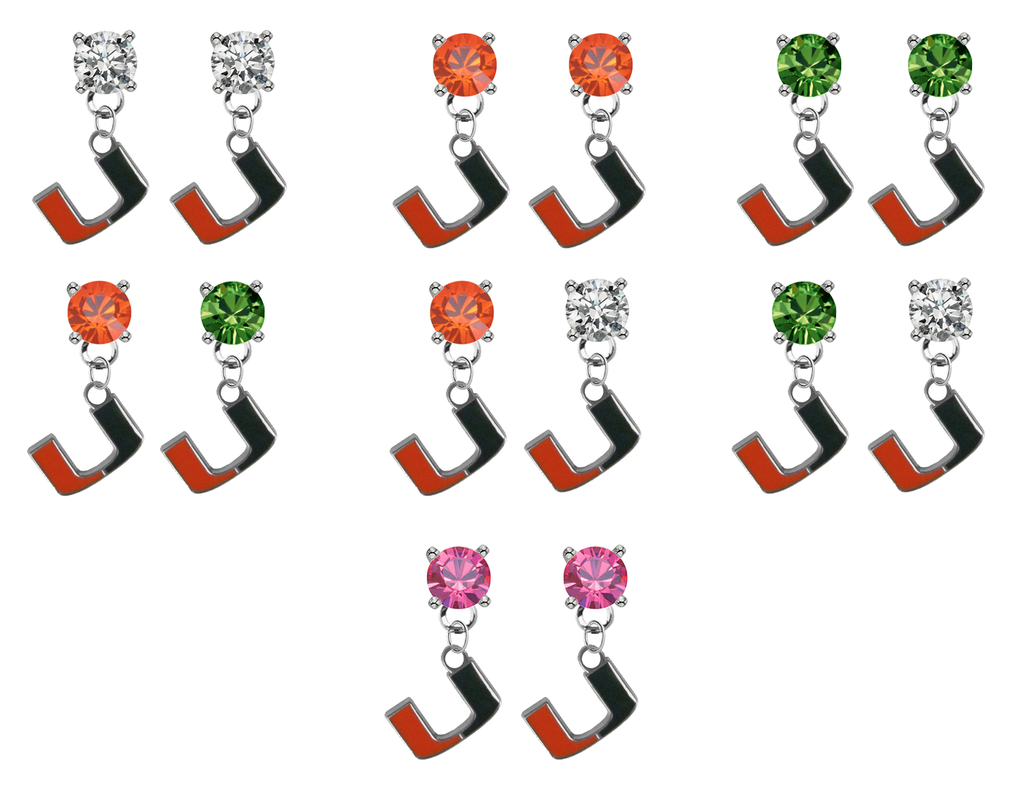 Miami Hurricanes NCAA Swarovski Crystal Stud Rhinestone Earrings