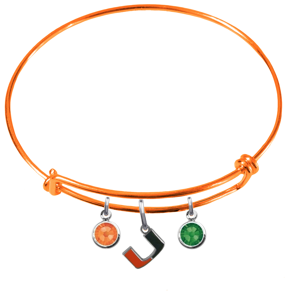 Miami Hurricanes ORANGE Expandable Wire Bangle Charm Bracelet