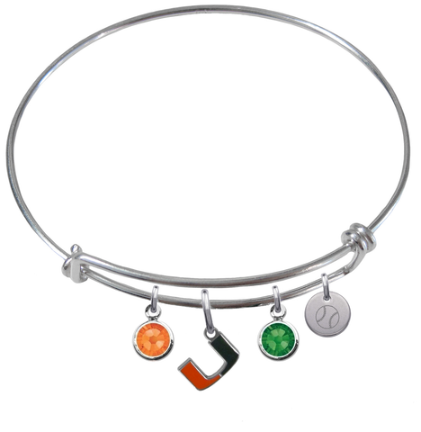 Miami Hurricanes Baseball Expandable Wire Bangle Charm Bracelet