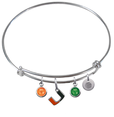 Miami Hurricanes Basketball Expandable Wire Bangle Charm Bracelet