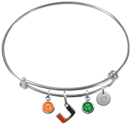 Miami Hurricanes Football Expandable Wire Bangle Charm Bracelet