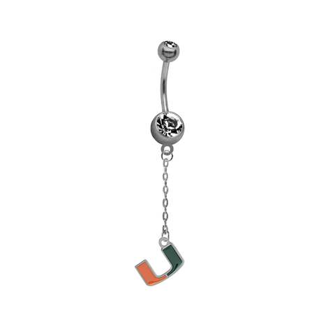 Miami Hurricanes Dangle Chain Belly Button Navel Ring