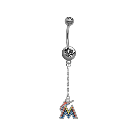 Miami Marlins Dangle Chain Belly Button Navel Ring