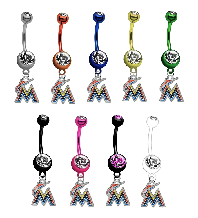Miami Marlins MLB Baseball Belly Button Navel Ring - Pick Your Color
