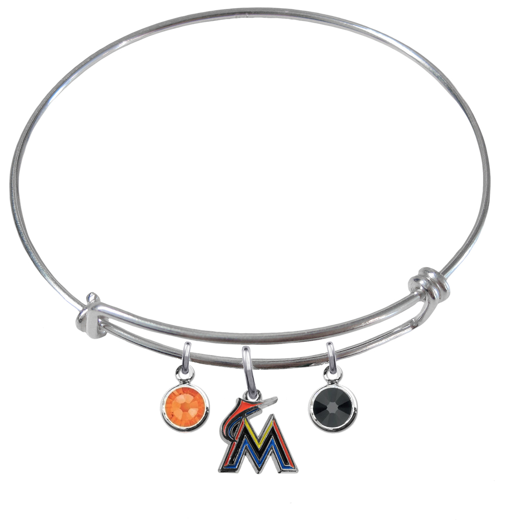 Miami Marlins MLB Expandable Wire Bangle Charm Bracelet