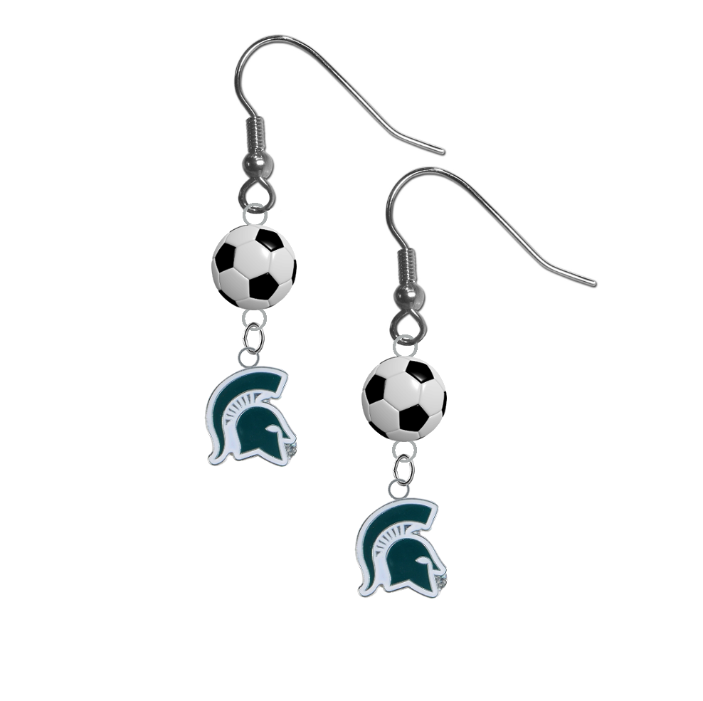 Michigan State Spartans Mascot NCAA Soccer Dangle Earrings