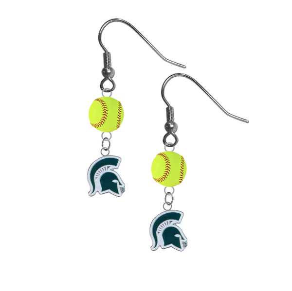 Michigan State Spartans Mascot NCAA Fastpitch Softball Dangle Earrings