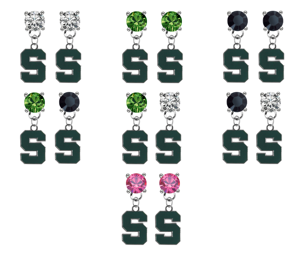 Michigan State Spartans NCAA Swarovski Crystal Stud Rhinestone Earrings