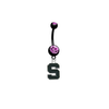 Michigan State Spartans BLACK w/ PINK GEM College Belly Button Navel Ring