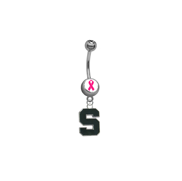 Michigan State Spartans Breast Cancer Awareness Belly Button Navel Ring