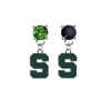 Michigan State Spartans GREEN & BLACK Swarovski Crystal Stud Rhinestone Earrings
