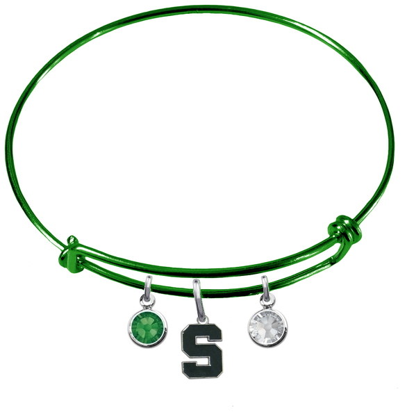 Michigan State Spartans GREEN Expandable Wire Bangle Charm Bracelet
