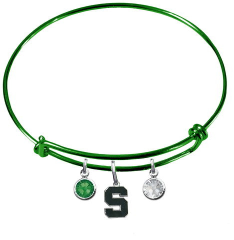 Michigan State Spartans GREEN Expandable Wire Bangle Charm Bracelet