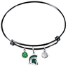 Michigan State Spartans Mascot Logo BLACK Expandable Wire Bangle Charm Bracelet