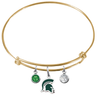 Michigan State Spartans Mascot Logo GOLD Expandable Wire Bangle Charm Bracelet
