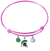 Michigan State Spartans Mascot Logo PINK Expandable Wire Bangle Charm Bracelet