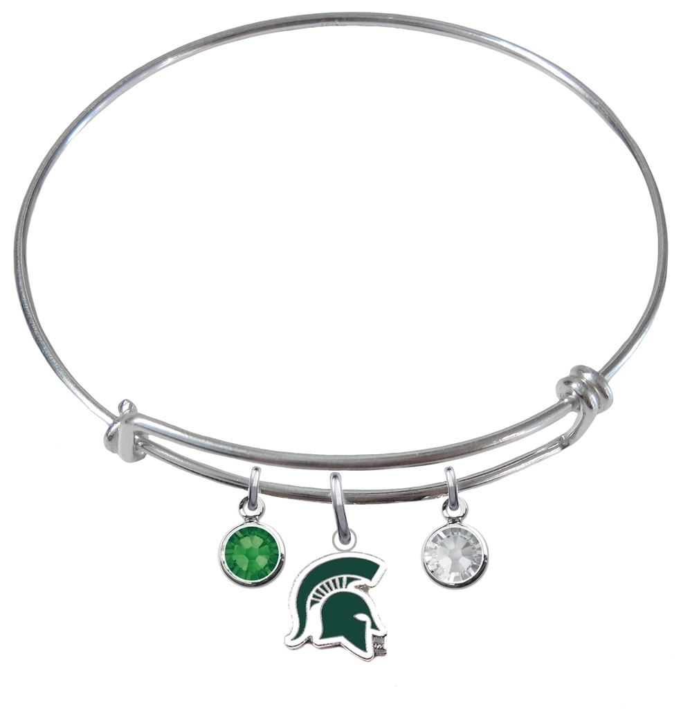 Michigan State Spartans Mascot Logo NCAA Expandable Wire Bangle Charm Bracelet