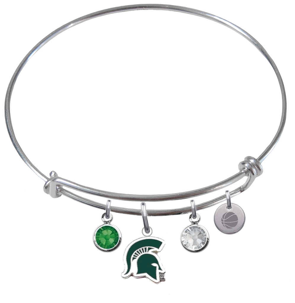 Michigan State Spartans Mascot Basketball Expandable Bangle Charm Bracelet
