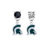 Michigan State Spartans Mascot BLACK & CLEAR Swarovski Crystal Stud Rhinestone Earrings