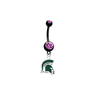 Michigan State Spartans BLACK w/ PINK GEM College Belly Button Navel Ring