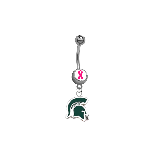 Michigan State Spartans Mascot Breast Cancer Awareness Belly Button Navel Ring