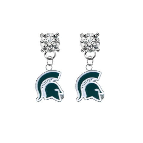 Michigan State Spartans Mascot CLEAR Swarovski Crystal Stud Rhinestone Earrings