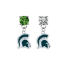 Michigan State Spartans Mascot GREEN & CLEAR Swarovski Crystal Stud Rhinestone Earrings