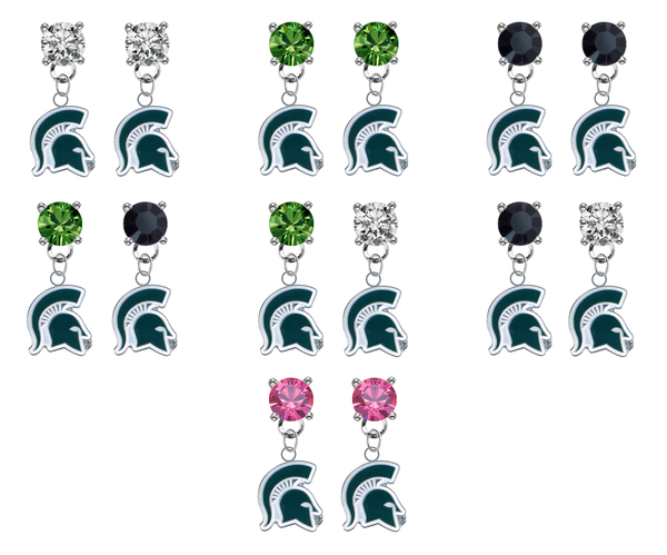 Michigan State Spartans Mascot NCAA Swarovski Crystal Stud Rhinestone Earrings