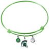 Michigan State Spartans Mascot Logo LIME GREEN Expandable Wire Bangle Charm Bracelet