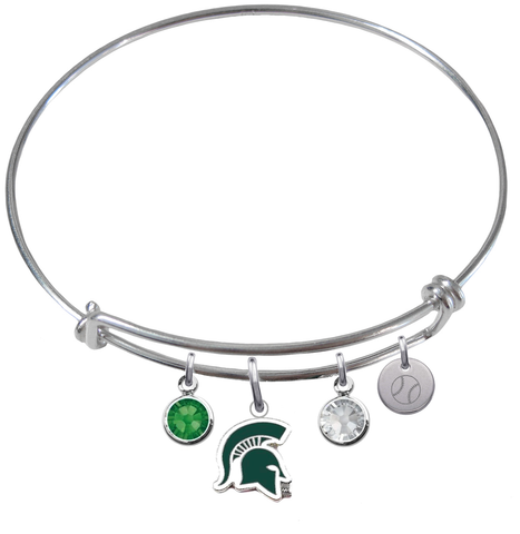 Michigan State Spartans Mascot Softball Expandable Bangle Charm Bracelet