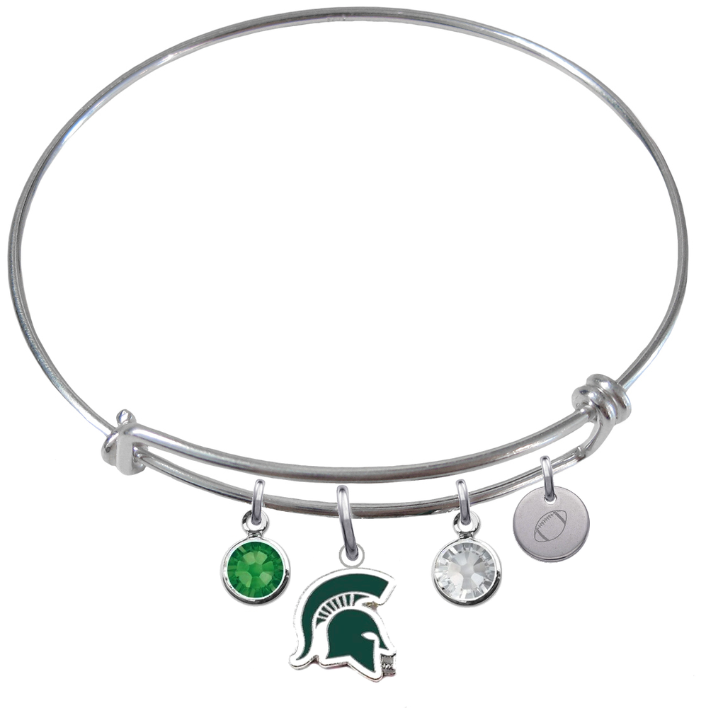 Michigan State Spartans Mascot Football Expandable Bangle Charm Bracelet