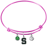 Michigan State Spartans PINK Expandable Wire Bangle Charm Bracelet