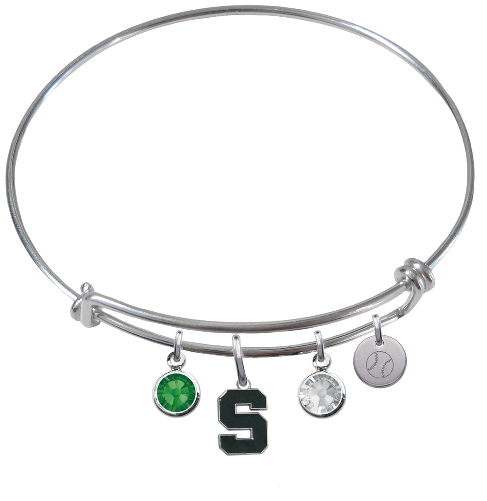 Michigan State Spartans Softball Expandable Wire Bangle Charm Bracelet