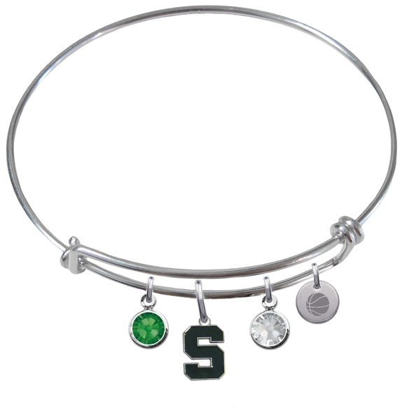 Michigan State Spartans Basketball Expandable Wire Bangle Charm Bracelet