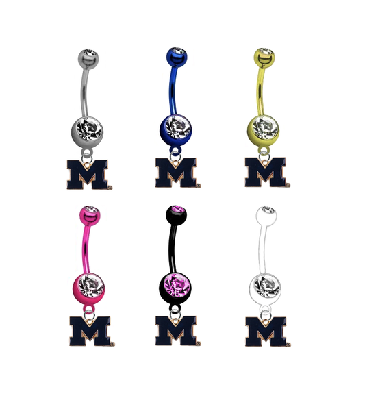 Michigan Wolverines Style 2 NCAA College Belly Button Navel Ring - Pick Your Color