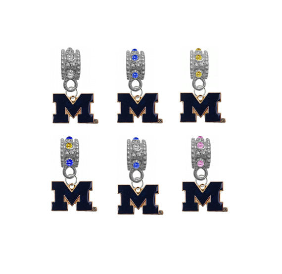 Michigan Wolverines 2 NCAA Crystal Rhinestone European Bracelet Charm