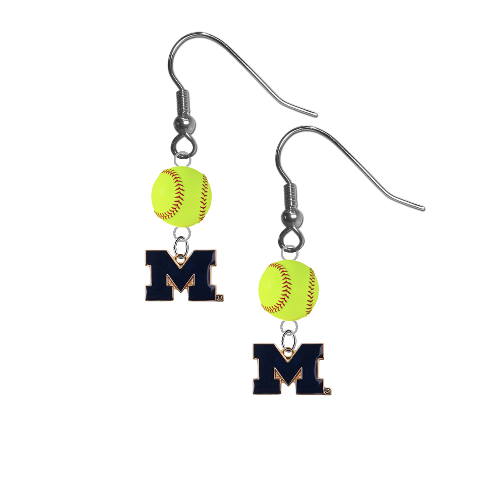 Michigan Wolverines Style 2 NCAA Fastpitch Softball Dangle Earrings