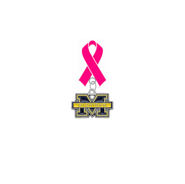 Michigan Wolverines Breast Cancer Awareness / Mothers Day Pink Ribbon Lapel Pin