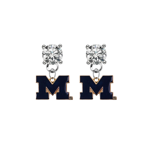 Michigan Wolverines 2 CLEAR Swarovski Crystal Stud Rhinestone Earrings