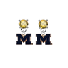 Michigan Wolverines 2 GOLD Swarovski Crystal Stud Rhinestone Earrings