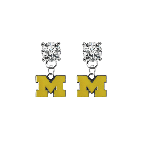 Michigan Wolverines 3 CLEAR Swarovski Crystal Stud Rhinestone Earrings