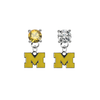 Michigan Wolverines 3 GOLD & CLEAR Swarovski Crystal Stud Rhinestone Earrings