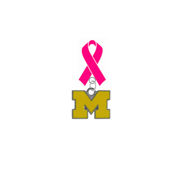Michigan Wolverines Style 3 Breast Cancer Awareness / Mothers Day Pink Ribbon Lapel Pin