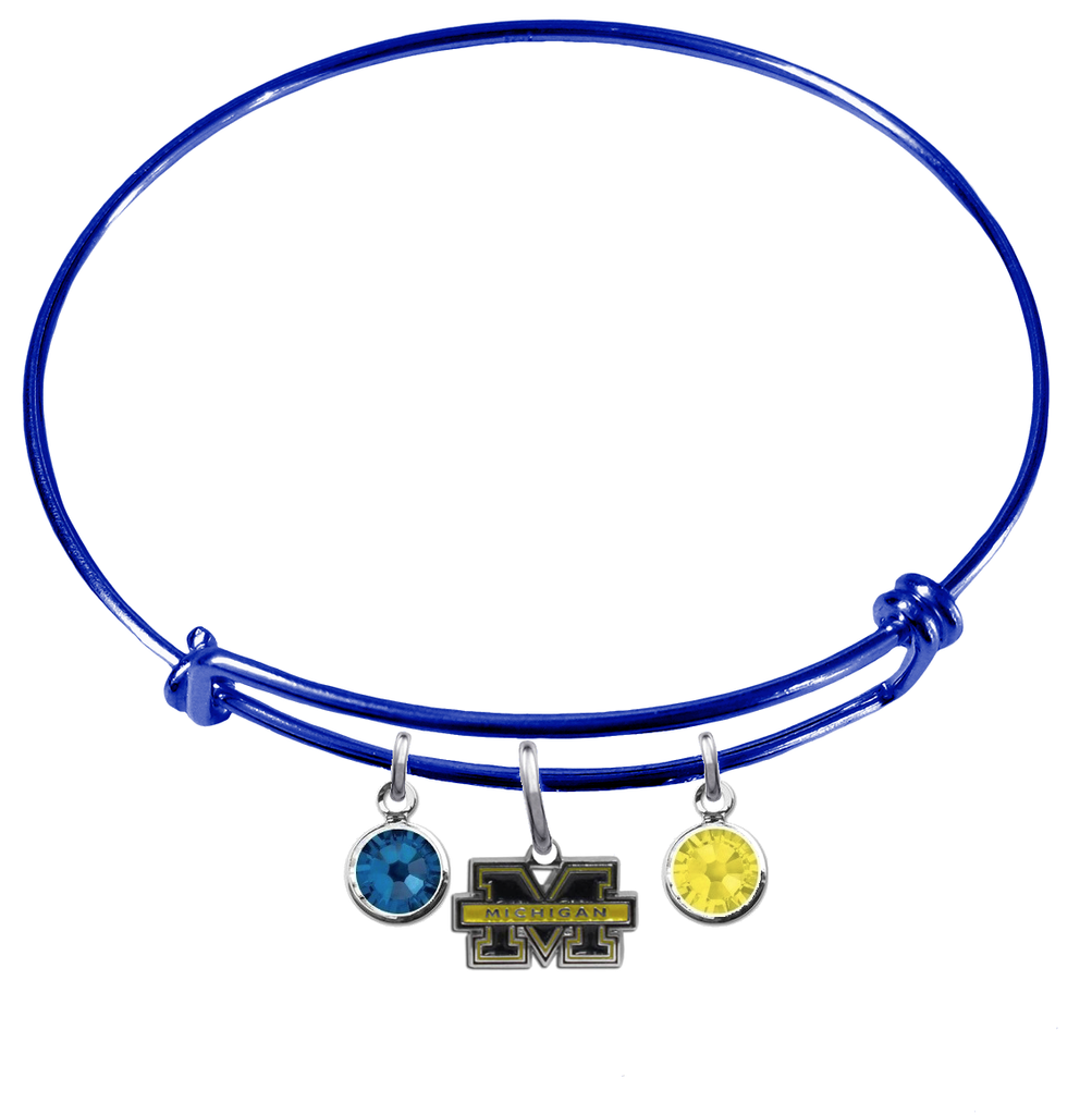 Michigan Wolverines BLUE Expandable Wire Bangle Charm Bracelet