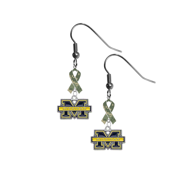 Michigan Wolverines Salute to Service Camouflage Camo Ribbon Dangle Earrings