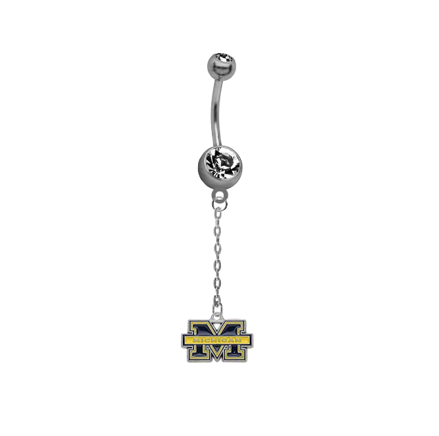Michigan Wolverines Dangle Chain Belly Button Navel Ring