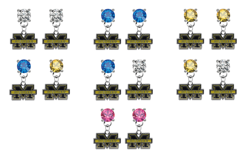 Michigan Wolverines NCAA Swarovski Crystal Stud Rhinestone Earrings