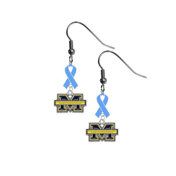 Michigan Wolverines Prostate Cancer Awareness Light Blue Ribbon Dangle Earrings