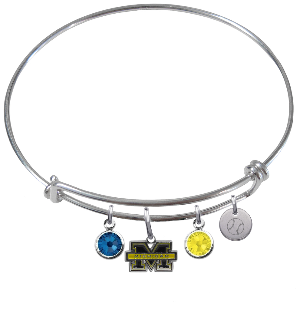 Michigan Wolverines Softball Expandable Wire Bangle Charm Bracelet